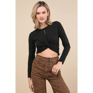 Lulus Flirty Possibility Black Twist-front Crop Top - Size S